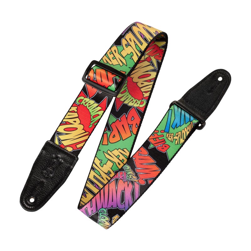 Levy's Leathers 2" Wide Polyester Guitar Strap with Genuine Leather Ends; Comic Book Onomatopoeia Motif (MPD2-036) - Image 1